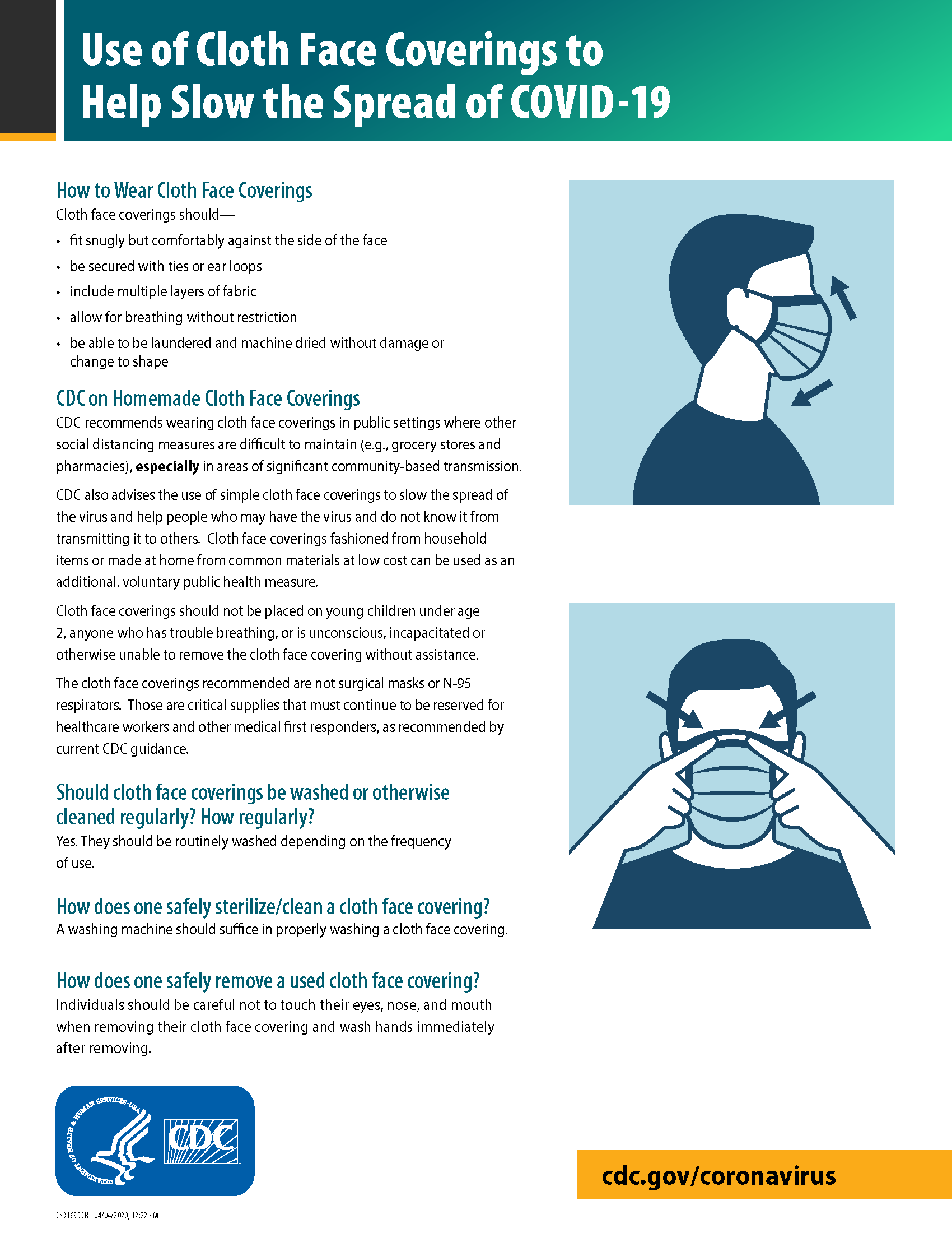 Cloth Face Covering Instructions and Guidance From CDC